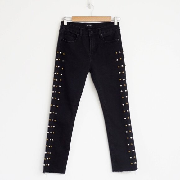 SALE DRIFTWOOD Candace Studded High Waist Straight Crop Black Jeans 26 - Picture 1 of 8
